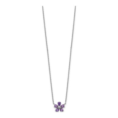 Sterling Silver Purple CZ Flower Pendant Necklace – view 3