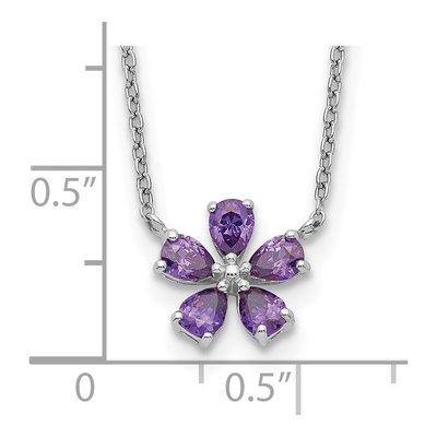 Sterling Silver Purple CZ Flower Pendant Necklace – view 4