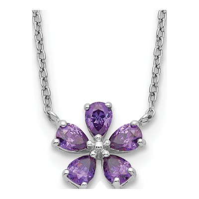 Sterling Silver Purple CZ Flower Pendant Necklace