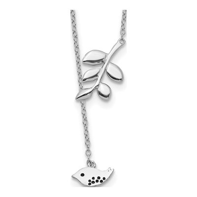 Sterling Silver Leaf Bird Pendant Necklace