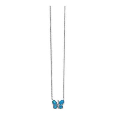 Sterling Silver Opal Butterfly Pendant Necklace – view 3