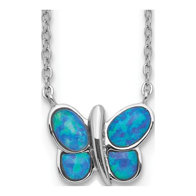 Sterling Silver Opal Butterfly Pendant Necklace