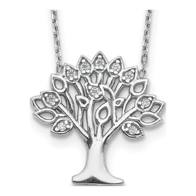 Sterling Silver CZ Tree Pendant Necklace