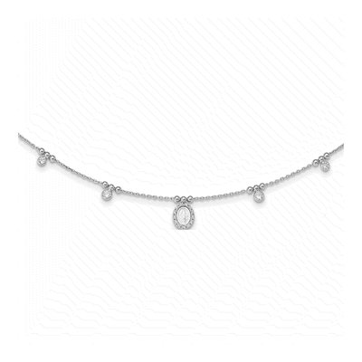 Sterling Silver CZ Miraculous Medal Pendant Necklace