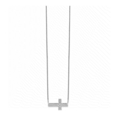 Sterling Silver CZ Sideways Cross Necklace – view 3