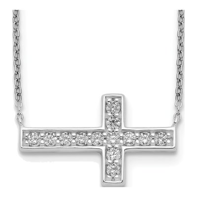 Sterling Silver CZ Sideways Cross Necklace