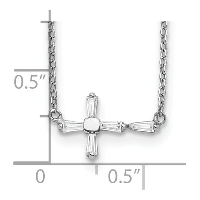 Sterling Silver CZ Sideways Cross Necklace – view 4