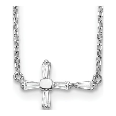 Sterling Silver CZ Sideways Cross Necklace
