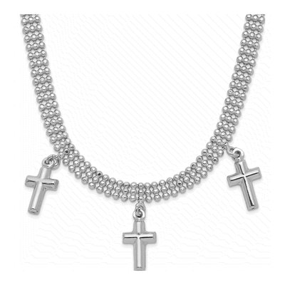 Sterling Silver 3-Cross Choker Necklace
