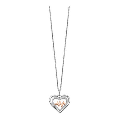 Sterling Silver CZ Heartbeat Pendant Necklace – view 3