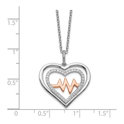 Sterling Silver CZ Heartbeat Pendant Necklace – view 4