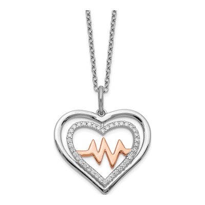Sterling Silver CZ Heartbeat Pendant Necklace