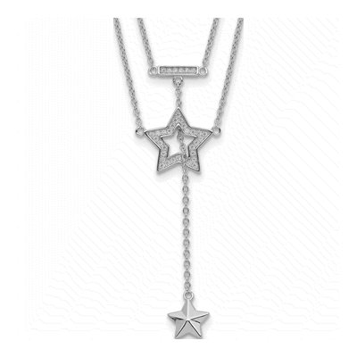 Sterling Silver CZ Star 2-Strand Pendant Necklace
