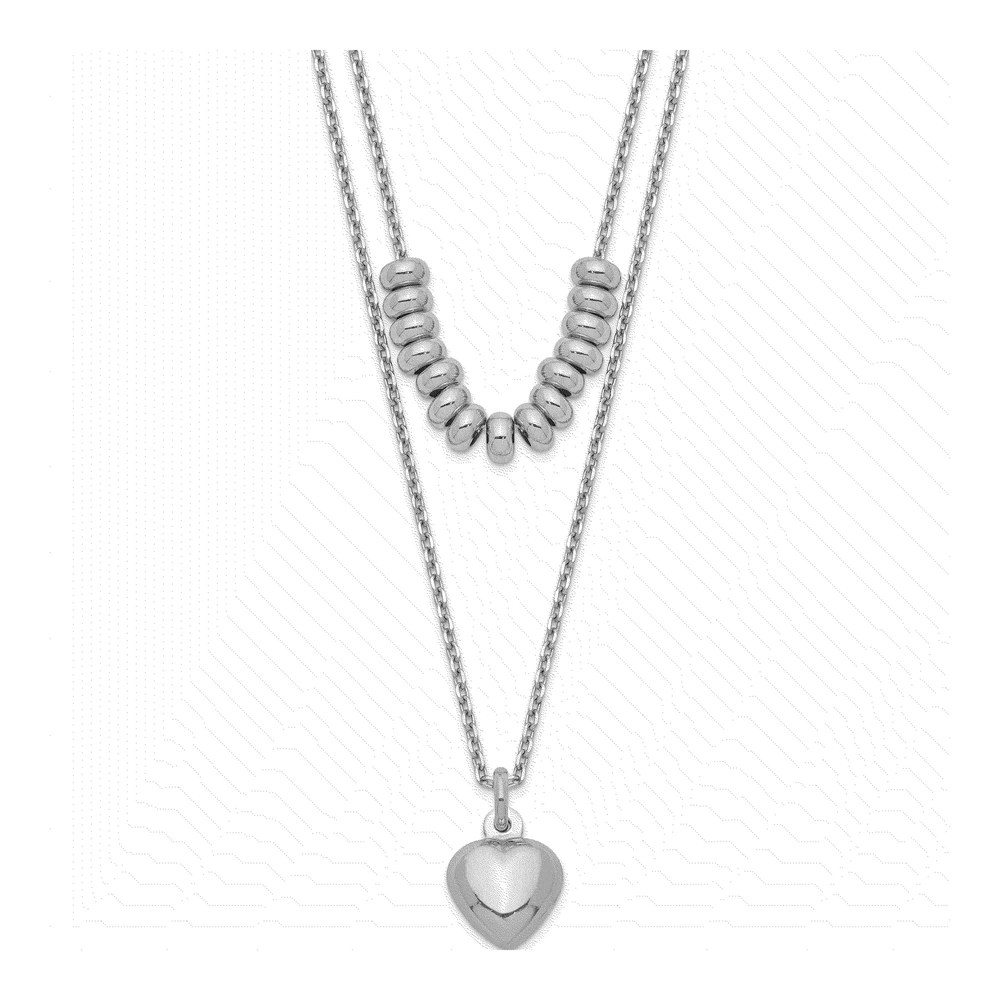 Sterling Silver 2-Strand Beads & Heart Necklace, 16in