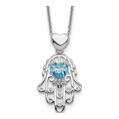 Sterling Silver CZ Hamsa Pendant Necklace