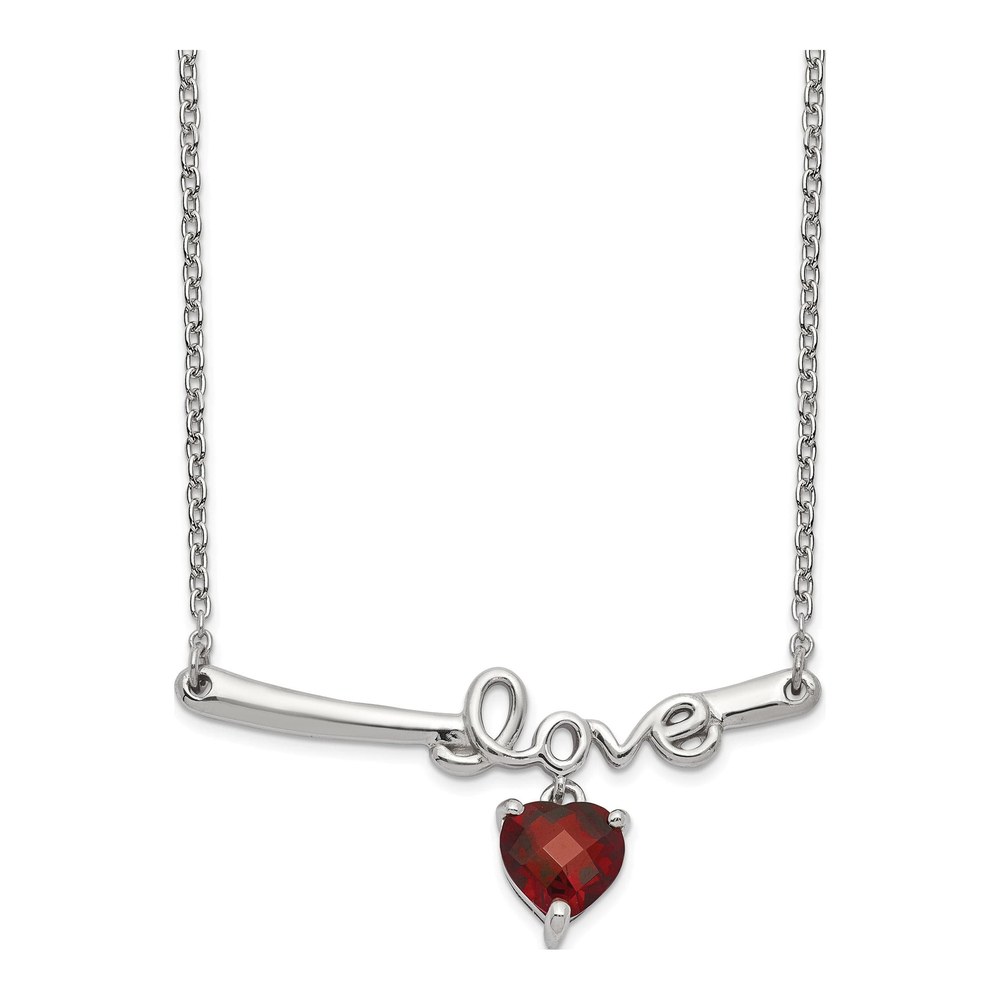 Sterling Silver Heart Garnet Necklace, 18in Chain