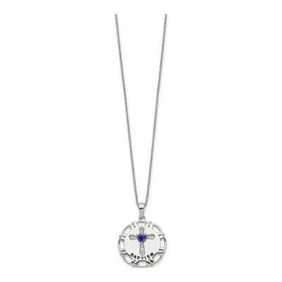Sterling Silver Blue Clear CZ Cross Pendant Necklace – view 3