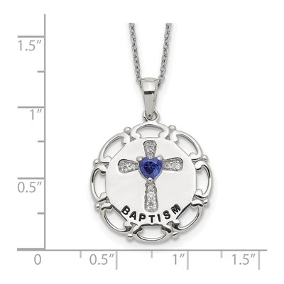 Sterling Silver Blue Clear CZ Cross Pendant Necklace – view 4