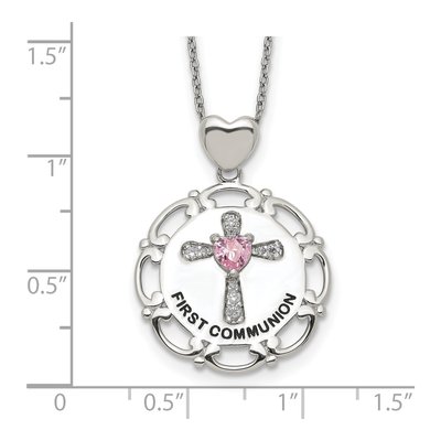 Sterling Silver Pink Clear CZ Cross Pendant Necklace – view 4