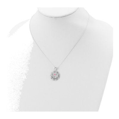 Sterling Silver Pink Clear CZ Cross Pendant Necklace – view 5