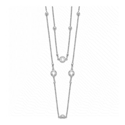 Sterling Silver CZ Beaded 2-Strand Necklace