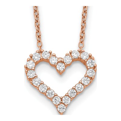 Rose Gold-Plated Sterling Silver CZ Heart Pendant Necklace