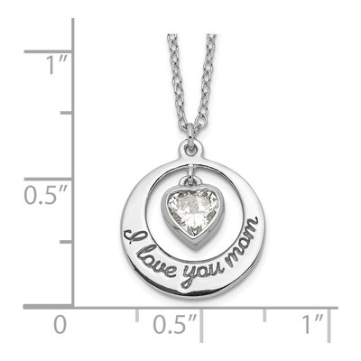Sterling Silver I Love You Mom CZ Heart Pendant Necklace – view 4