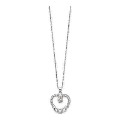 Sterling Silver Claddagh Heart CZ Pendant Necklace – view 3