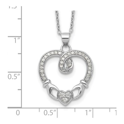 Sterling Silver Claddagh Heart CZ Pendant Necklace – view 4