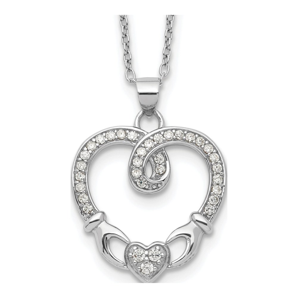 Sterling Silver Claddagh Heart CZ Pendant Necklace
