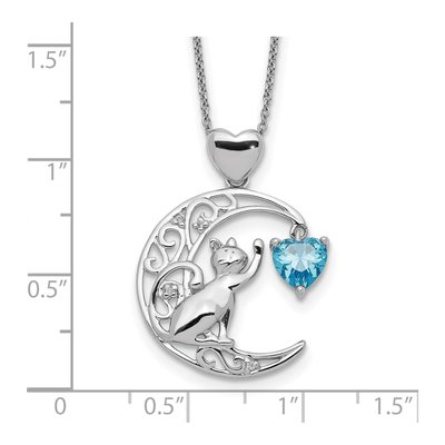 Sterling Silver Cat Moon CZ Pendant Necklace – view 4