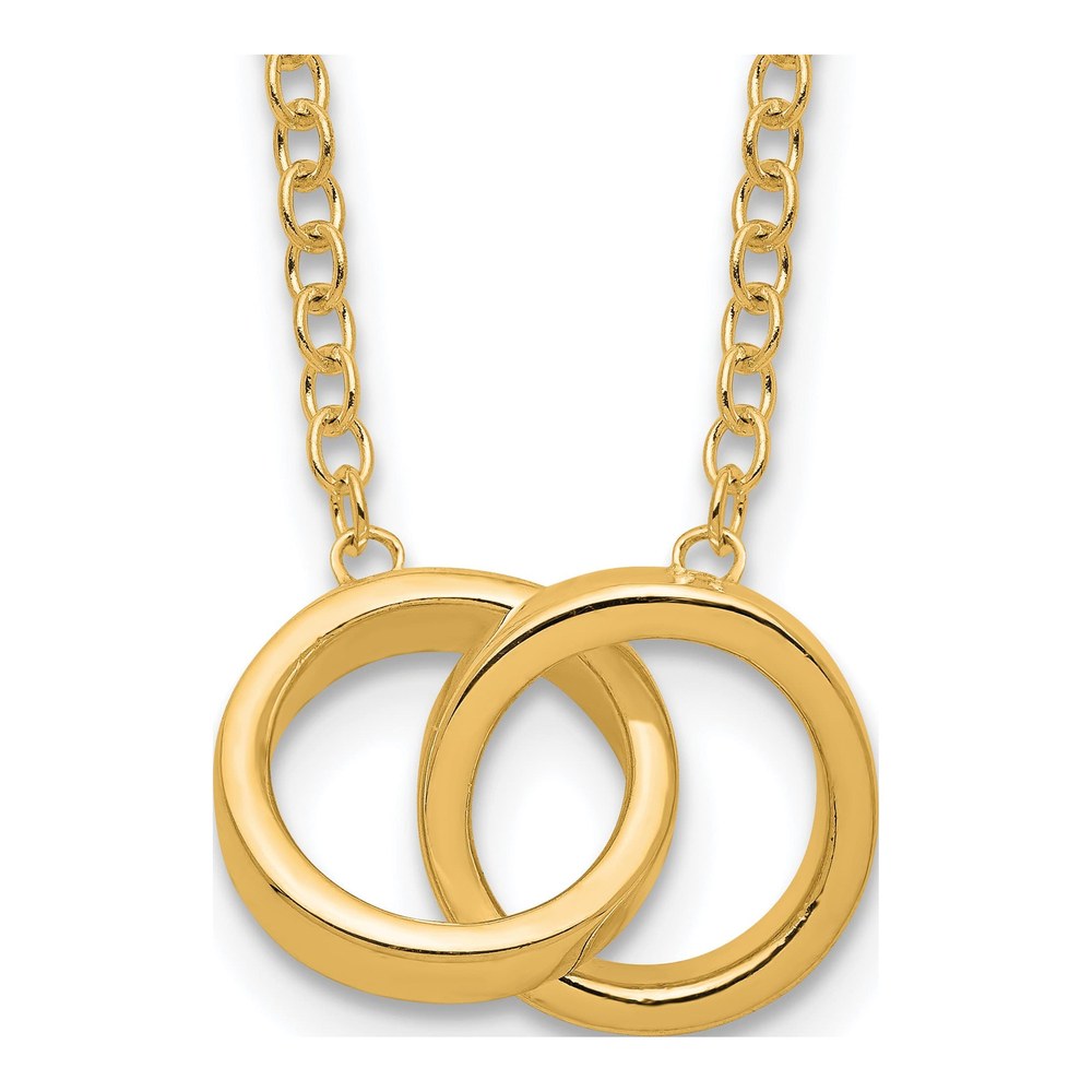 18 Inch Sterling Silver Gold-Tone Polished 2-Rings Necklace with Spring Ring Clasp