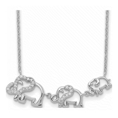 Sterling Silver CZ Elephants Pendant Necklace