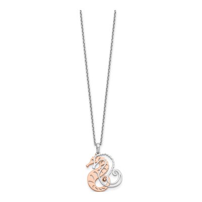 Sterling Silver Rose-tone Seahorse Necklace, 16in – view 3