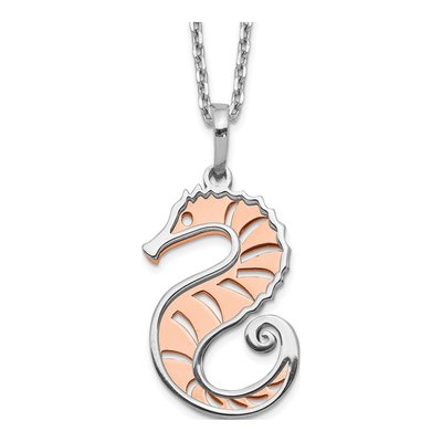 Sterling Silver Rose-tone Seahorse Necklace, 16in – view 6