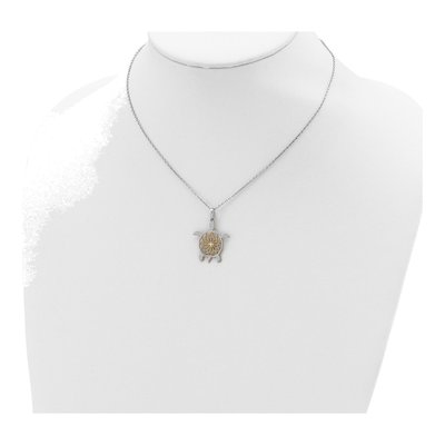 Sterling Silver Diamond-Cut Turtle Pendant Necklace – view 5