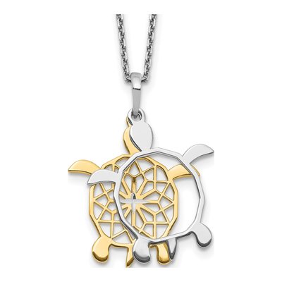 Sterling Silver Diamond-Cut Turtle Pendant Necklace