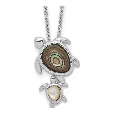Sterling Silver Mother of Pearl Turtle Pendant Necklace
