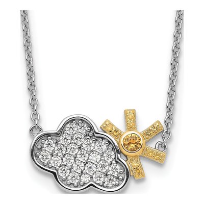 Sterling Silver CZ Cloud Sun Pendant Necklace