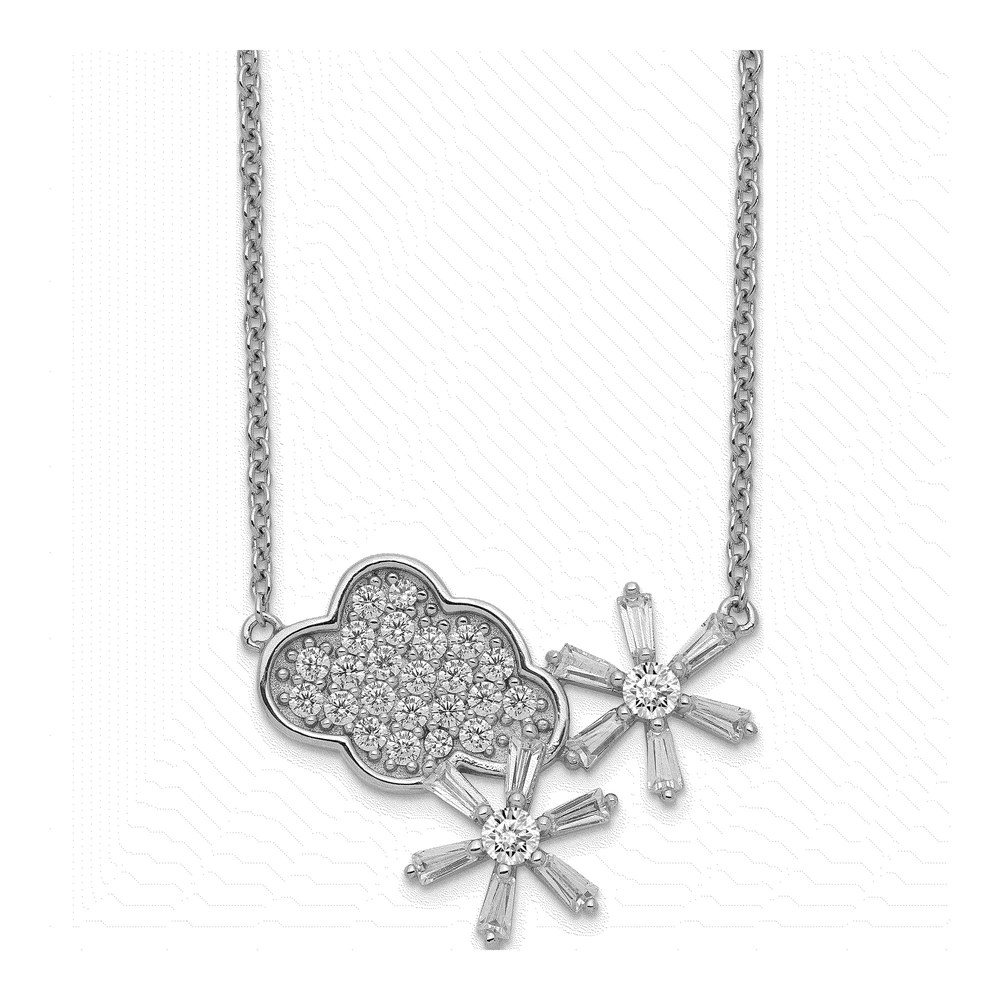 Sterling Silver CZ Cloud & Snowflake Necklace, 16in
