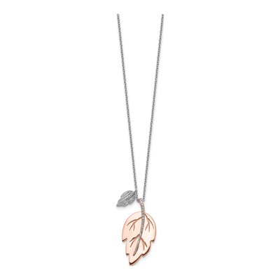 Rose Gold-Plated Sterling Silver CZ Leaf Pendant Necklace – view 3