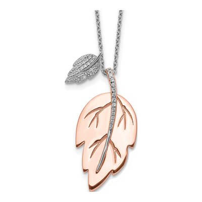 Rose Gold-Plated Sterling Silver CZ Leaf Pendant Necklace