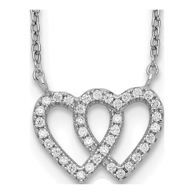 Sterling Silver Double CZ Open Heart Pendant Necklace