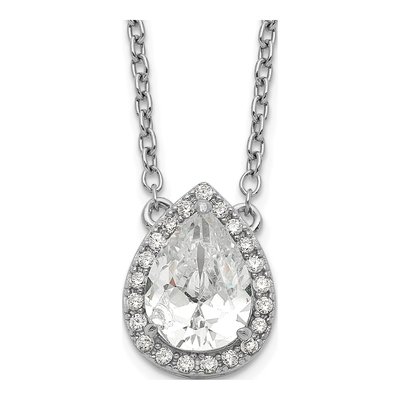 Sterling Silver Pear CZ Halo Necklace