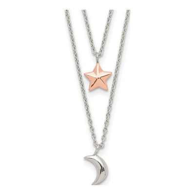 Rose Gold-Plated Sterling Silver Moon Star Pendant Necklace