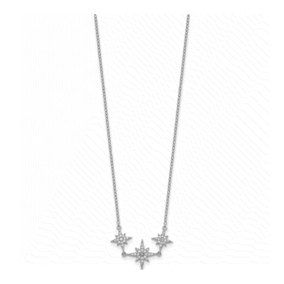 Sterling Silver CZ Three-Star Pendant Necklace – view 3