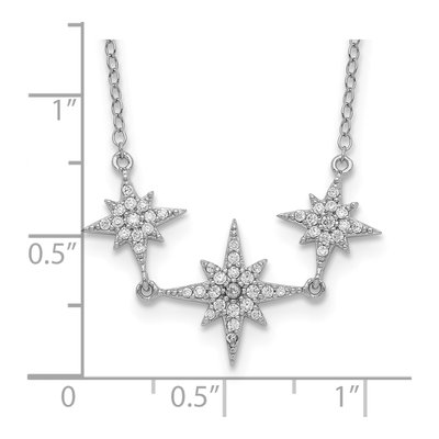 Sterling Silver CZ Three-Star Pendant Necklace – view 4