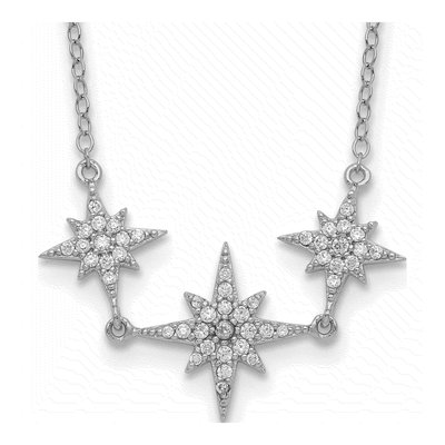 Sterling Silver CZ Three-Star Pendant Necklace