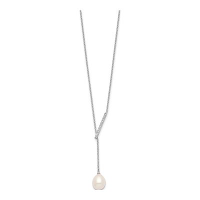Sterling Silver CZ Bar & Pearl Necklace, 16in +2in – view 3