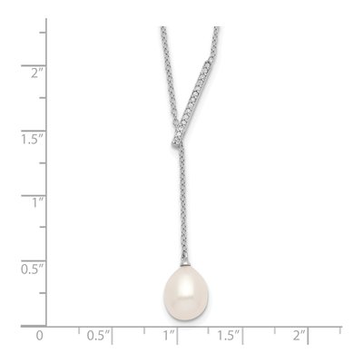 Sterling Silver CZ Bar & Pearl Necklace, 16in +2in – view 4